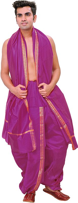 Ready to Wear Dhoti and Angavastram Set with Woven Golden Border