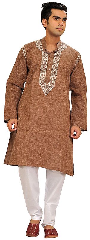 Casual Kurta Pajama Set with Chikan Hand-Embroidery on Neck