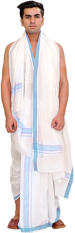 Dhoti and Angavastram Set with Woven Border