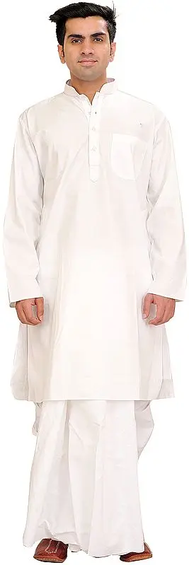 Bright-White Plain Dhoti Kurta Set