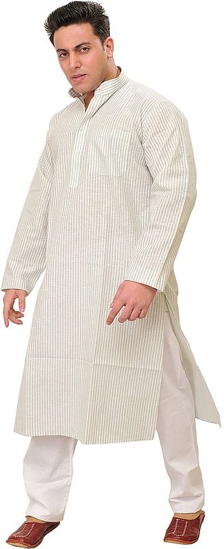Casual Kurta Pajama Set with Woven Stripes and Front Pocket