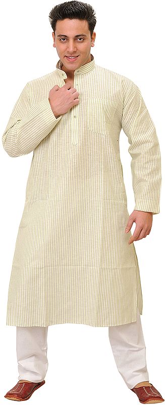 Casual Kurta Pajama Set with Woven Stripes and Front Pocket