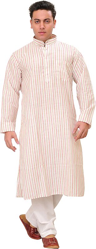 Casual Kurta Pajama Set with Woven Stripes All-Over