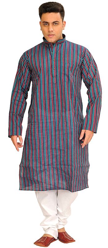 Casual Kurta Pajama Set with Printed Stripes and Straight Stitch