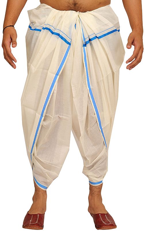 Off-White Dhoti from Banaras with Woven Border