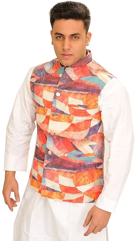 Multicolor Waistcoat with Abstract Digital Print
