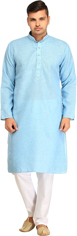 Kurta Pajama Set with Embroidery on Neck and Thread-Weave