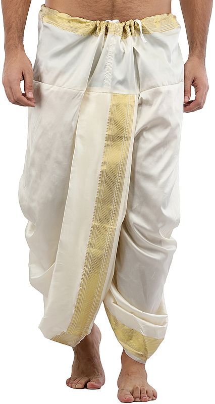 Ready to Wear Silk Dhoti with Wide Golden Border