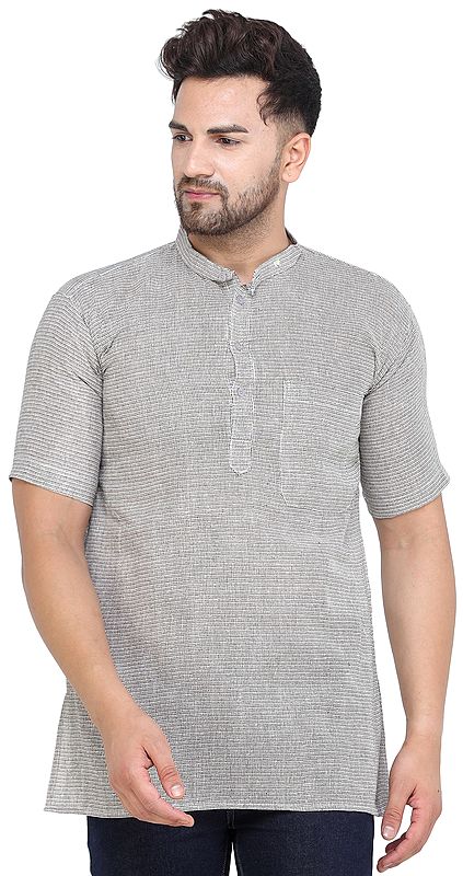 Vintage-Khaki Casual Kurta with Short Sleeves from ISCKON Vrindavan by BLISS