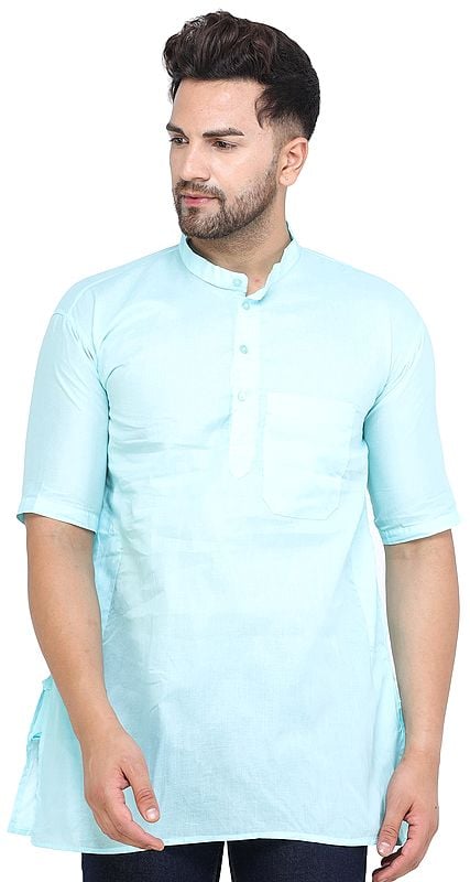 Casual Solid Cotton Kurta with Short Sleeves from ISKCON Vrindavan by BLISS