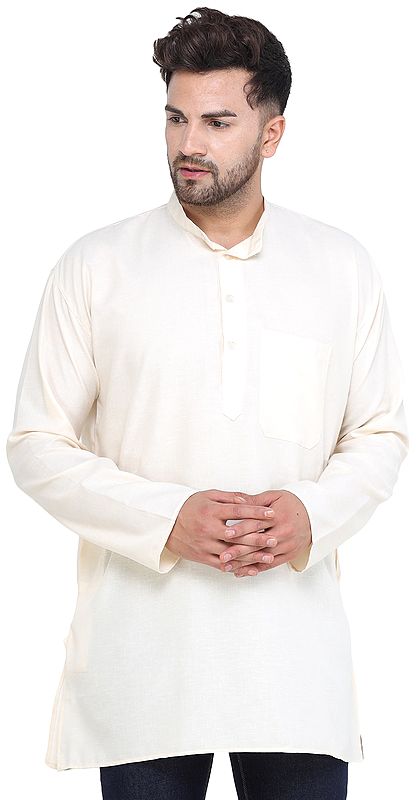 Pearled-Ivory Casual Plain Kurta with Long Sleeves from ISKCON Vrindavan by BLISS