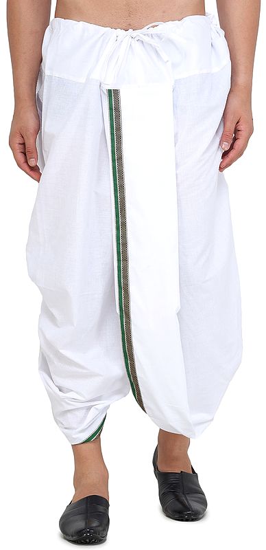 Ready to Wear Cotton Dhoti with Woven Border from ISCKON Vrindavan by BLISS