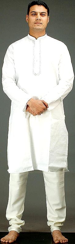 White Kurta Pajama Set with Embroidery