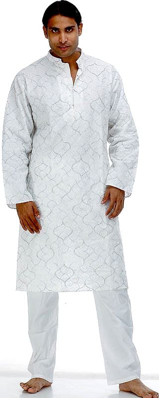 White Kurta Pajama with All-Over Bead-Work