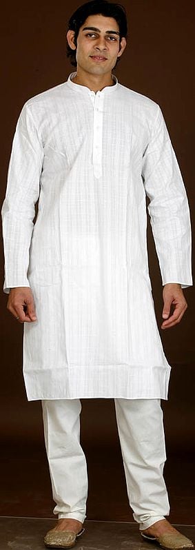 White Kurta Pajama with Design in Self