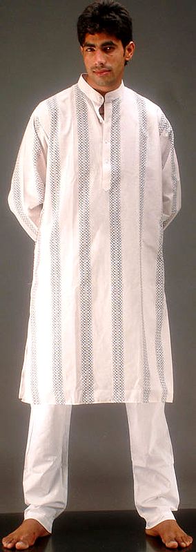 White Kurta Pajama with Helical Print