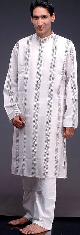 White Kurta Pajama with Helical Print