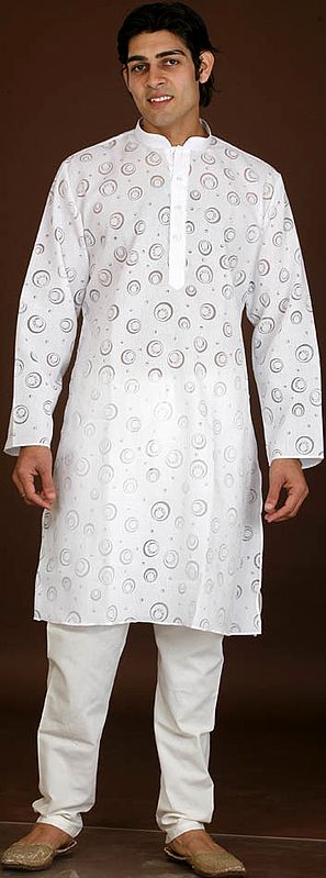 White Kurta Pajama with Modern Design in Self