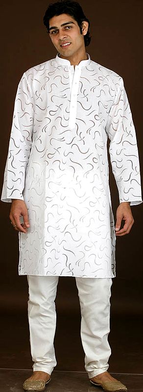 White Kurta Pajama with Modern Design in Self