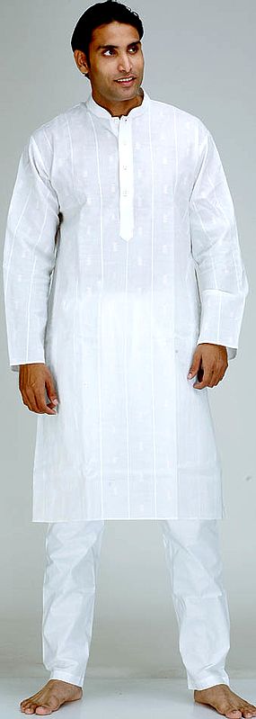 White Kurta Pajama with Thread Weave