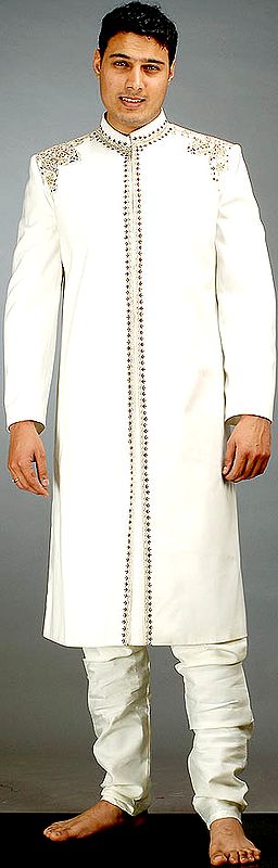 White Sherwani with Embroidery