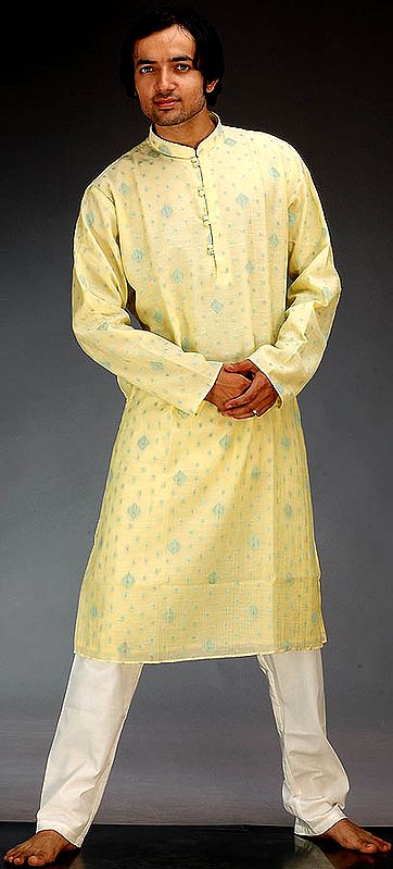 Yellow Kurta Pajama Set with Thread Weave