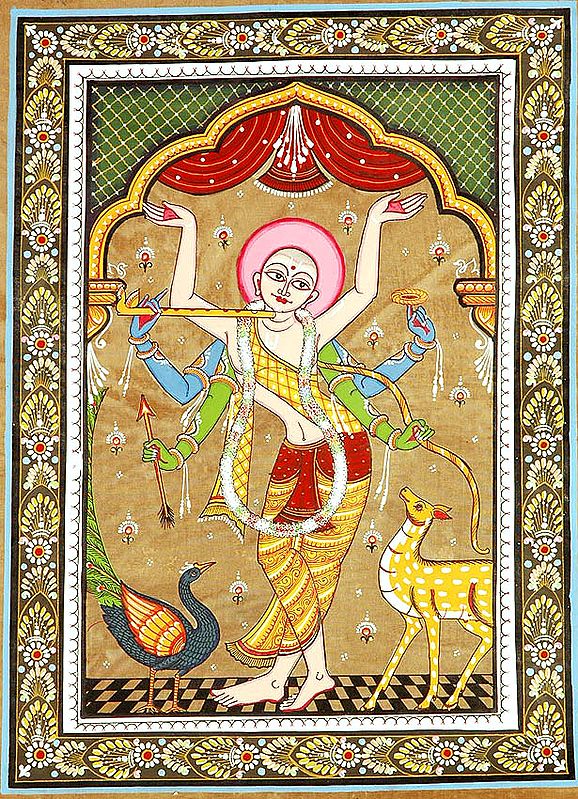 A Composite Image of Shri Krishna, Shri Rama and Chaitanya Mahaprabhu