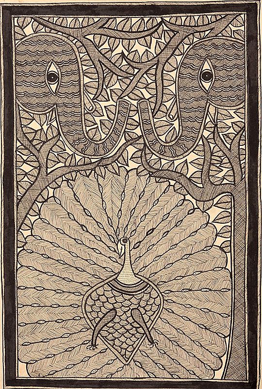 Dance of Peacock with Elephant Pair