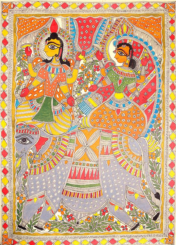Yoga-Narayana Vishnu with Lakshmi on Elephant