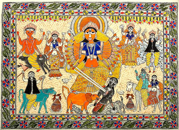 Eighteen-Armed Durga Killing Mahishasura