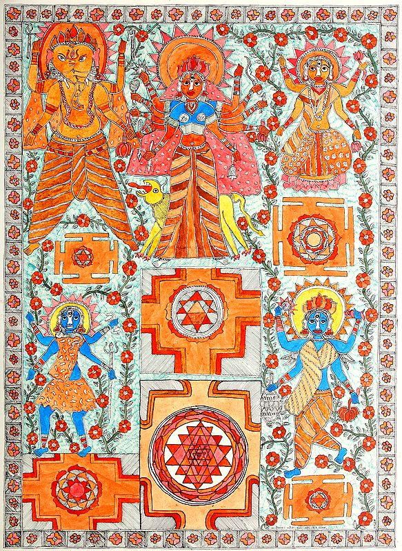 Panchadevata (Ganesha, Durga, Surya and Vishnu) with Yantra