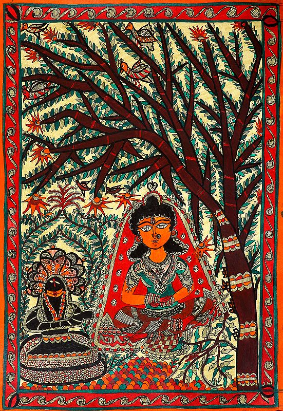 Devi Parvati Performing Tapasya in Front of Shiva Linga