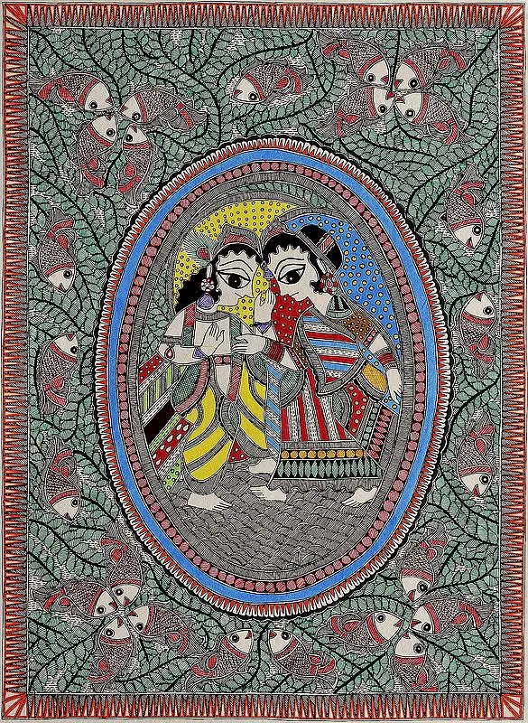 Radha Krishna in a Fish Pond