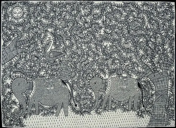 Elephant Pair in Black and White