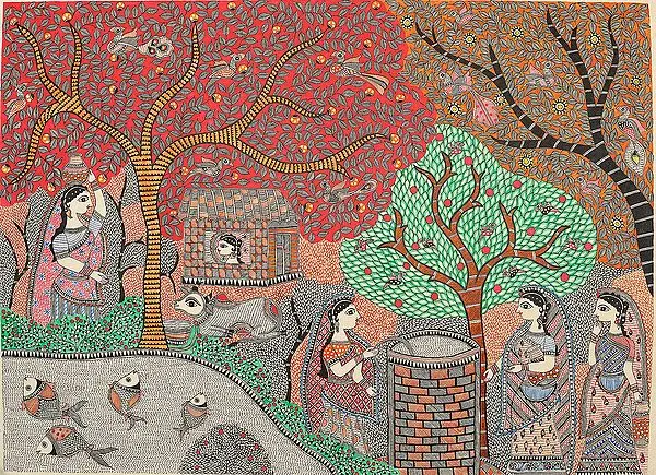 Village Scene from Madhubani