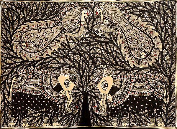 Tree of Life with Peacock and Elephant Pairs