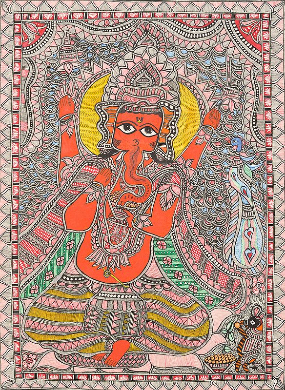 Four Armed Lord Ganesha In Mithila