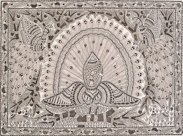 Psychedelic Peacock Madhubani