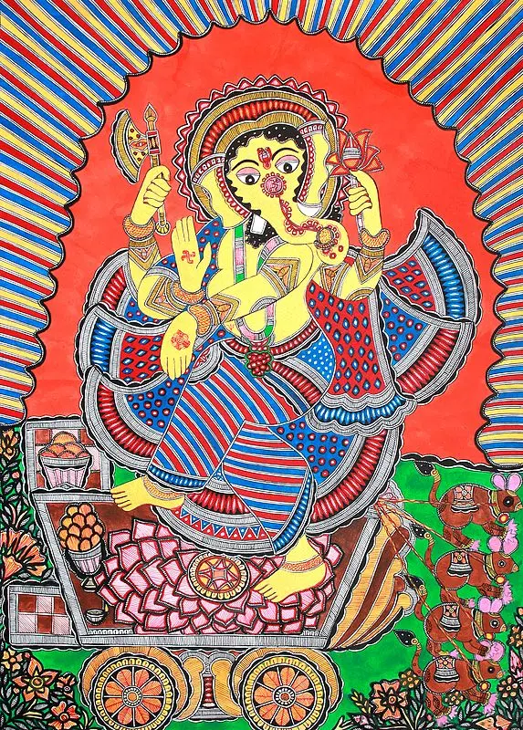 Ganesha Dancing on His Chariot
