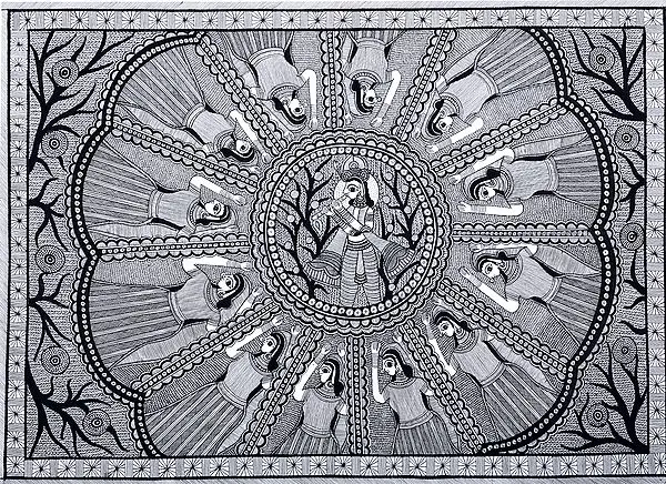 Krishna Surrounded By His Dancing Radha