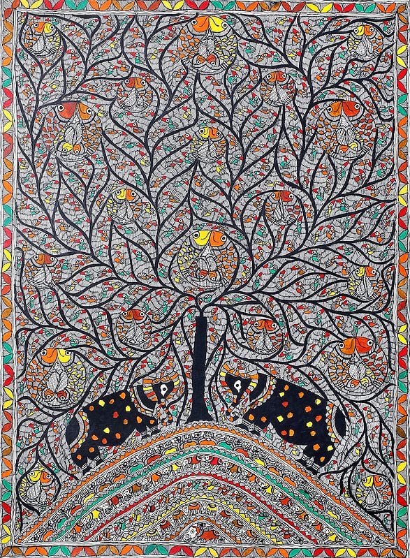 Dense Tree of Life Made of Birds and Fishes