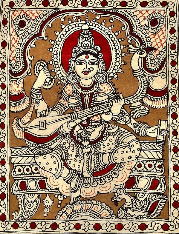 Goddess Saraswati Kalamkari Painting on Cotton