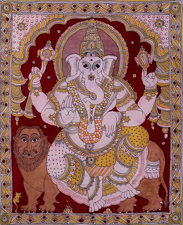 Chaturbhuja Ganesha Seated on Lion