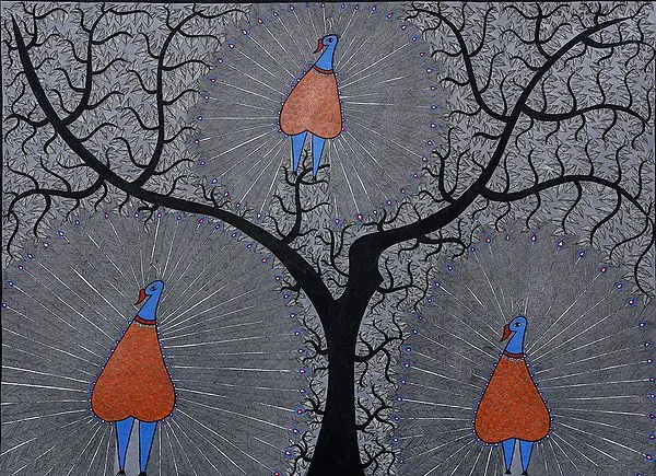 Dancing Peacocks on Tree of Life