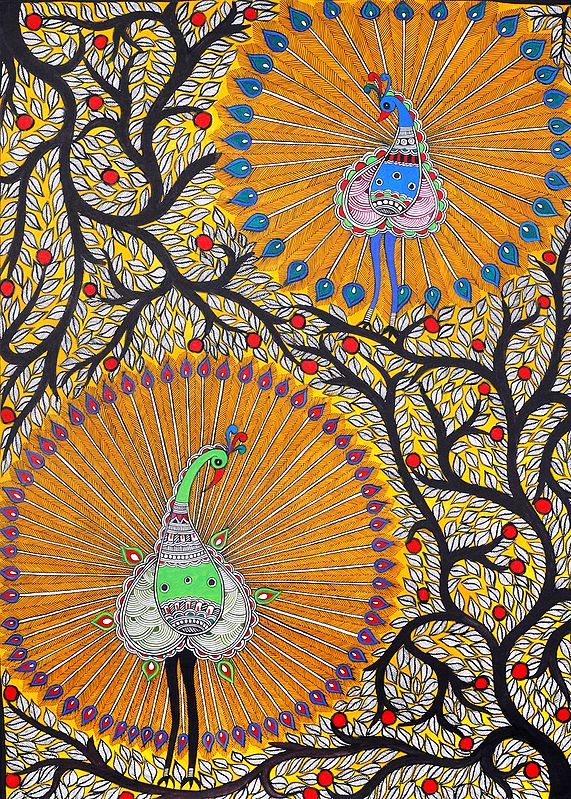 Dancing Peacocks on The Vibrant Tree of Life