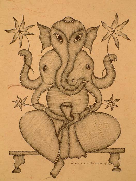 Five Headed Abstract Ganesha With As Many Trunks