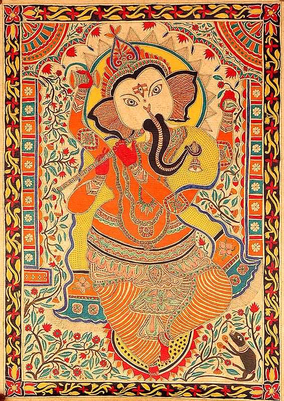 Fluting Ganesha with Damaru and Conch