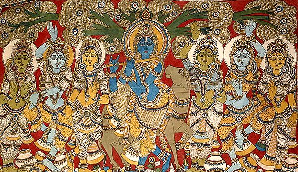 Fluting Krishna with Gopis