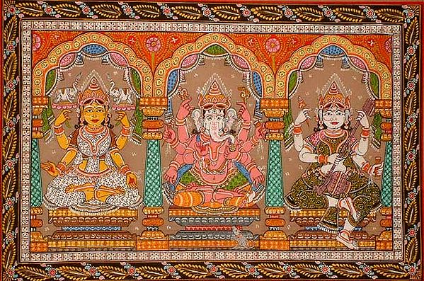 Ganesha with Lakshmi & Saraswati