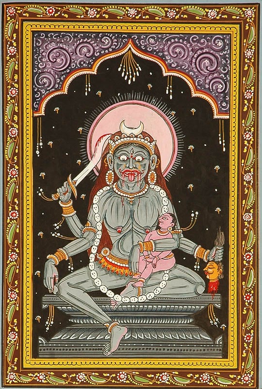 Goddess Chamunda (Shodash Matrikas) | Watercolor on Patti
